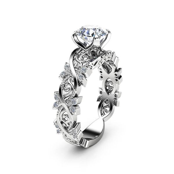 

european engagement wedding ring for women hollow zircon thorns leaves ring plated silver color jewelry for party us size 6-10, Golden;silver
