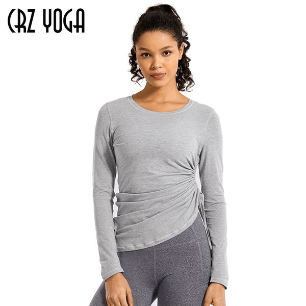 

crz yoga women's pima cotton workout shirts long-sleeve t-shirt crewneck athletic gym, White;red