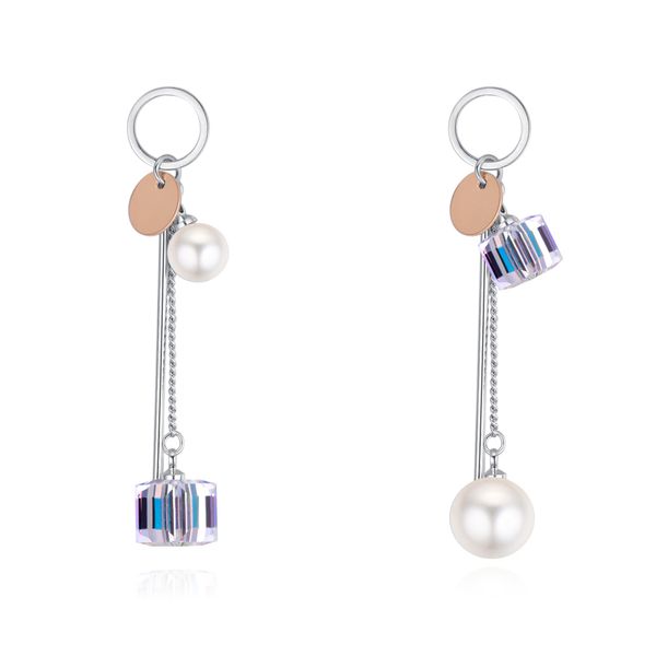 

square dangling earrings made with swarovski elements crystal for girls engagement party accessories jewellery korean style drop earing gift, Silver