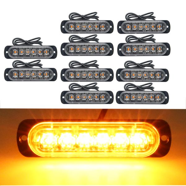 

10 pcs car signal light motorcycle warning light strobe truck truck warning waterproof metal 6 led suv vehicle