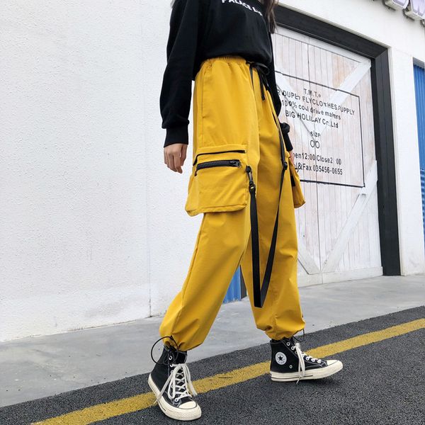 

women's pants & capris clothing streetwear solid loose bf lace up harajuku ribbon casual sweatpants ulzzang korean high waist harem car, Black;white