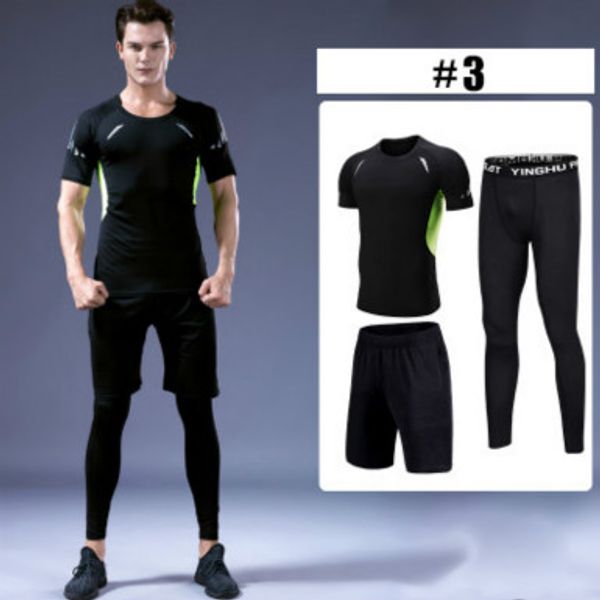 

men new tracksuits mens designer fitness clothes casual quick dry running trainning sports suits t-shirts + shorts + pants three-piece, Gray