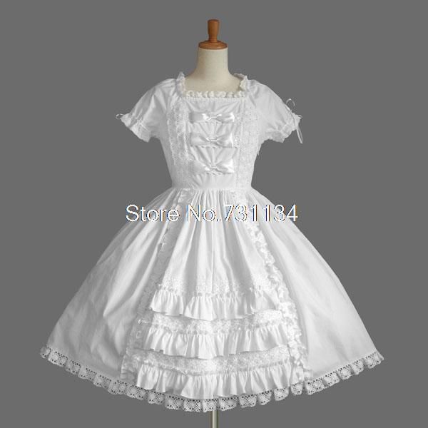 

white cotton bowtie short puff sleeves sweet princess lolita dress, Black;red