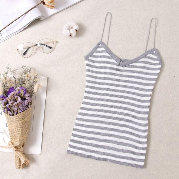 

striped sling ladies vest knit bottoming shirt slim solid color ladies tank vertical vest thin slim sling 2019 new cu3, White