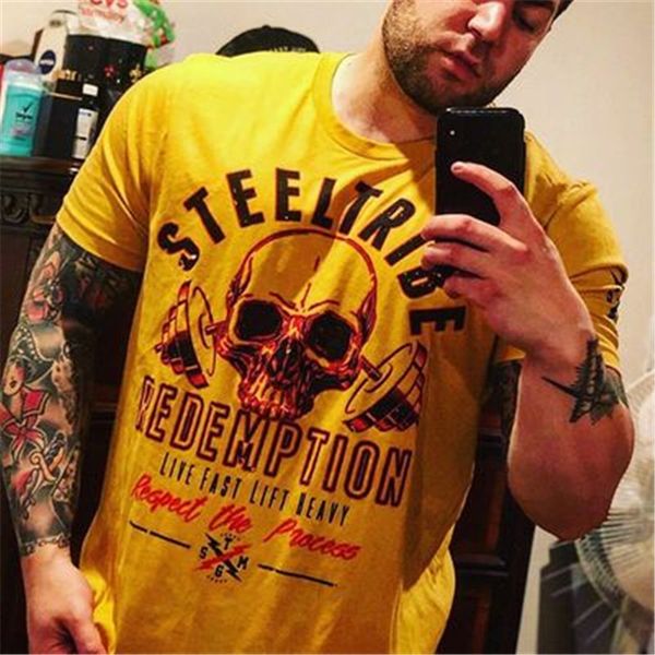 

2020 summer men gyms sports running training fitness bodybuilding t-shirt cotton gym shirts outdoor sportsware short tees, Black;blue