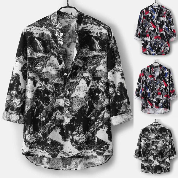 

men shirt long sleeve camisa masculina mens autumn loose fashion casual daily printed cotton and linen shirt blouse -3xl, White;black