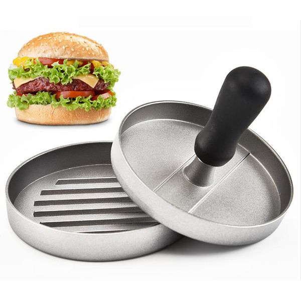 Hamburger antiaderente stampo in alluminio stampo per hamburger farcito fatto in casa creatore di polpette manico in legno utensili da cucina barbecue utensili per barbecue