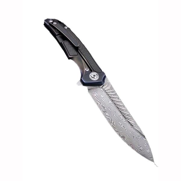 

FK-40 Damascus Folding Pocket Knife Titanium Alloy Inlaid Carbon Fiber Handle with Pocket Clip Quick Opening Camping Knife Tactical EDC