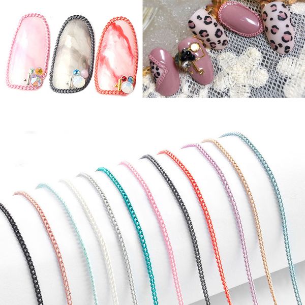 

12pcs/lot 3d nail art decals tips colorful nail metal steel line studs charming jewelry diy accessories manicure tools, Silver;gold