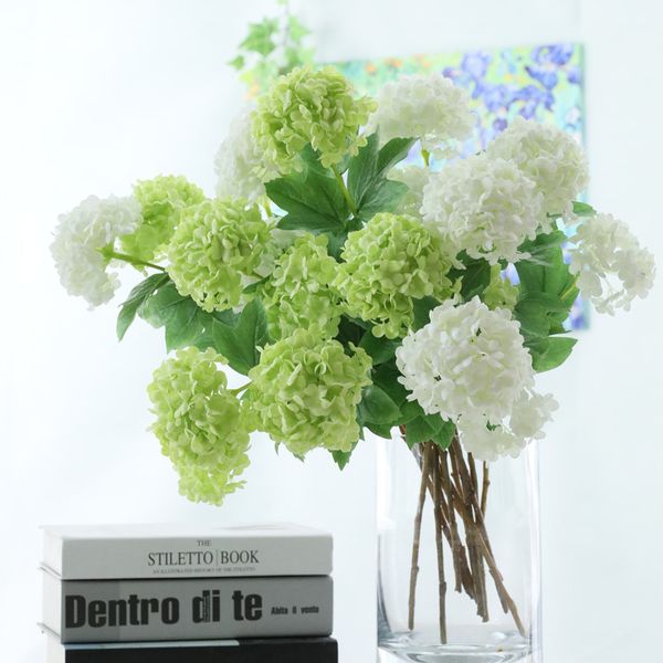 

2heads artificial hydrangea ball flowers white snowball flores home party wedding decor christmas fall decorations fake flower