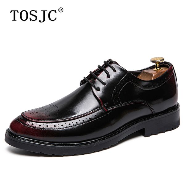 

tosjc men pointed-toe oxfords lace-up dress derby shoes business wedding formal shoes for male fashion comfort brogue shoe, Black