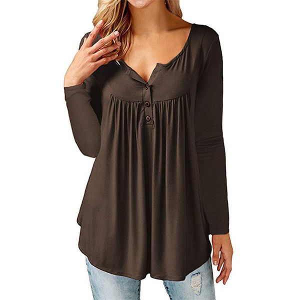 

rogi women casual tshirt 2019 summer solid long sleeve t-shirt v neck button loose tee shirt camiseta mujer basic shirt 3xl, White