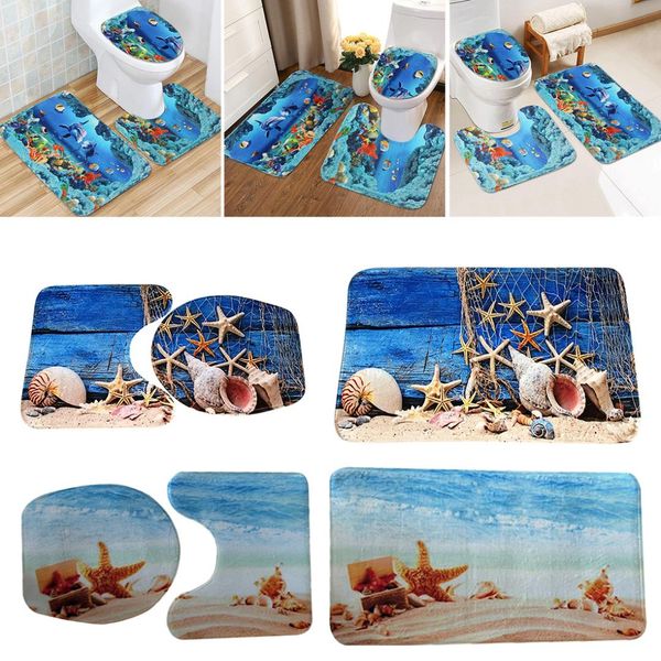 

3 pcs bath mats ocean underwater world anti slip bathroom mat set coral fleece floor bath mats washable bathroom toilet rugs