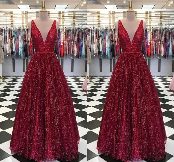 

sparkly burgundy prom dresses party a-line deep v-neck backless dresses evening wear women special occasion dress vestido de novia long, Black