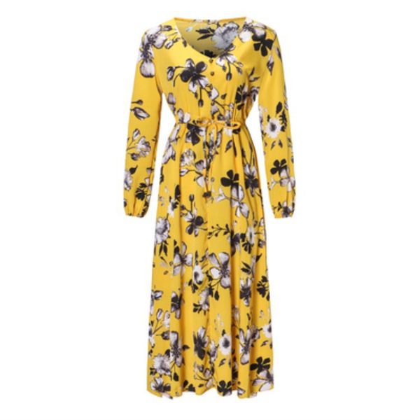 

одежда owlprinces женская 2018v воротник талия кулон платье с длинными рукавами цветочный принт платье, Black;gray