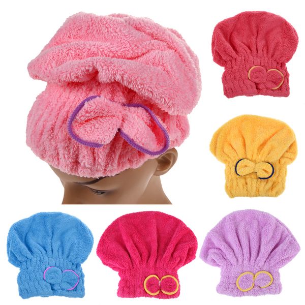 

6 colors microfiber solid quickly dry hair hat hair turban women girls ladies cap bathing drying towel head wrap hat e5m1