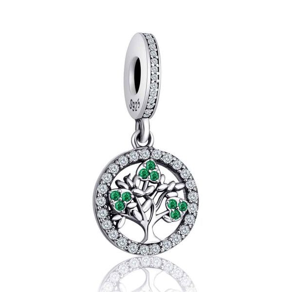

authentic bracelet loose beads 925 ale sterling silver charms green cubic zirconia life tree pendent beading fit europe style women bangle, Black