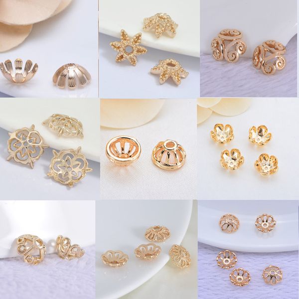 

50pcs copper material plated gold flower torus korean temperament jewelry material hollow receptacle earrings accessories, Bronze;silver