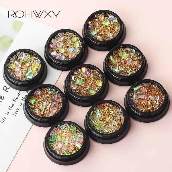 

rohwxy nail art rhinestones 3d shining steel ball diamonds ornament for nails art decorations diy design manicure, Silver;gold
