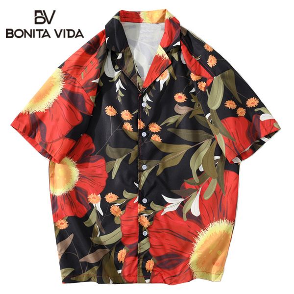 

men's casual shirts bonita vida flowers leaves print mens summer beach aloha holiday floral tropical hawaiian button down, White;black