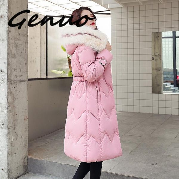 

genuo new 2019 long slim women fur winter jacket cotton padded warm thicken ladies coat long coats parka women's jacket, Tan;black
