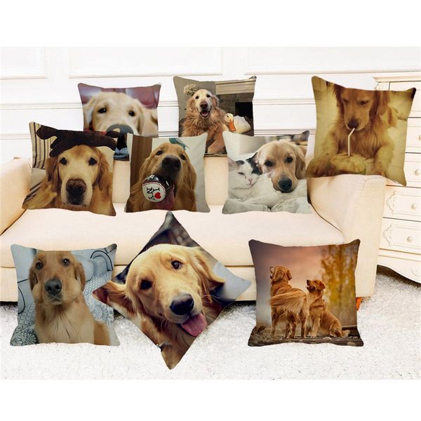 

xunyu funny pet golden retriever dog pillow case linen pillowcase home decor sofa cushion cover throw pillow case 45x45cm a00101