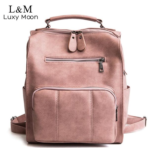 

women leather backpack female teenage girls school backpac vintage large multifunction solid shoulder bag black xa528h