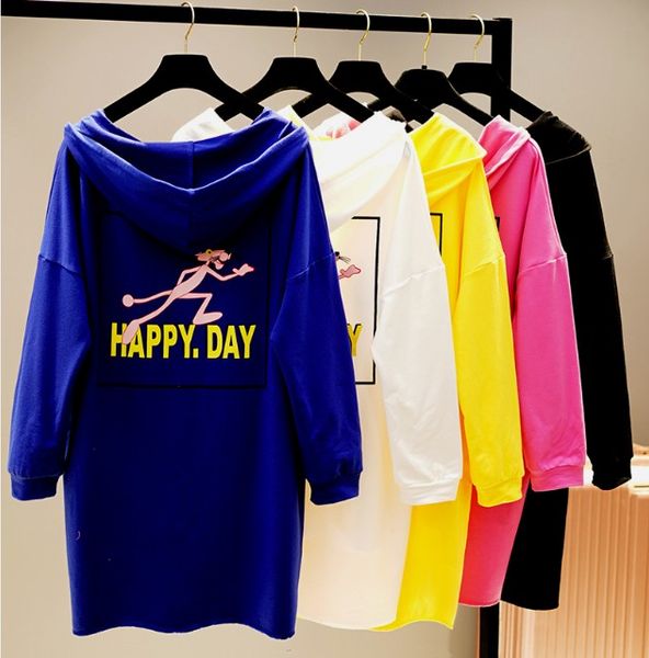 

2019 new spring women's loose print hooded sweatshirts female students long cotton shirts big size letters hoodies nancylim, Black