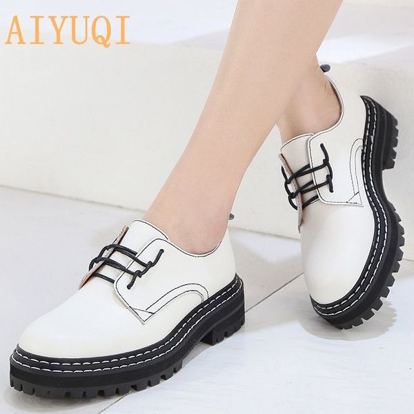 

retro women shoes genuine leather 2020 new spring british style student shoes wild thick large size 41 42 43 ladies oxford shoes y200702, Black