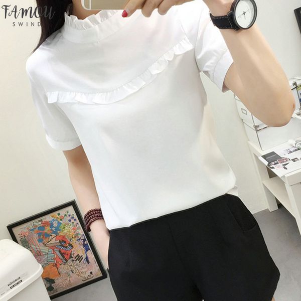 

womens clothing women blouse white shirt femme casual stand ol work solid blouses 2 styles
