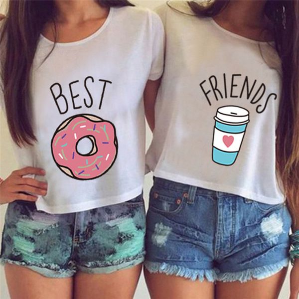 

new women shirt hamburger cartoon friend print tee bff friendship short sleeve crop, White