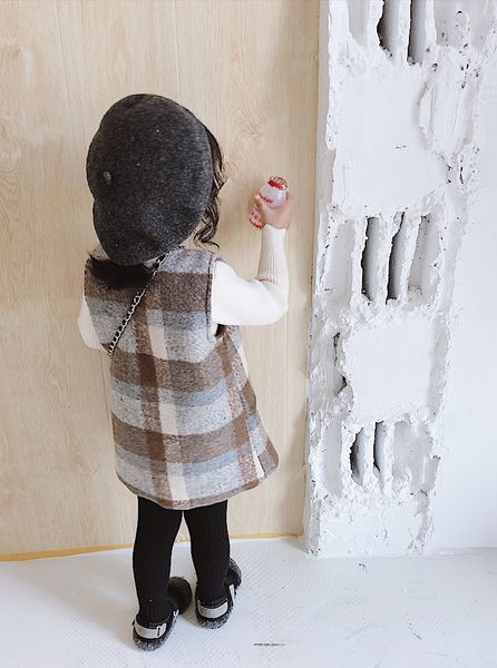 

осенью ребенок девочки моды шерстяное рукавов жилет платье милые дети вскользь двубортный все-матч платье принцессы y200226, Red;yellow