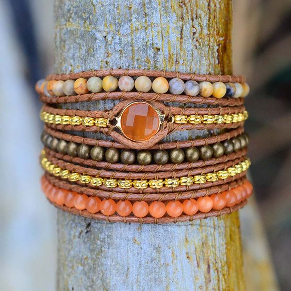 

bohemia new non-leather bracelet natural stone 5 strand wrap bracelet dropship, Golden;silver