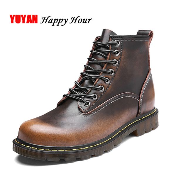

2018 autumn winter shoes mens genuine leather boots warm plush for cold winter hard outsole mens boots male brand footwear ka188, Black