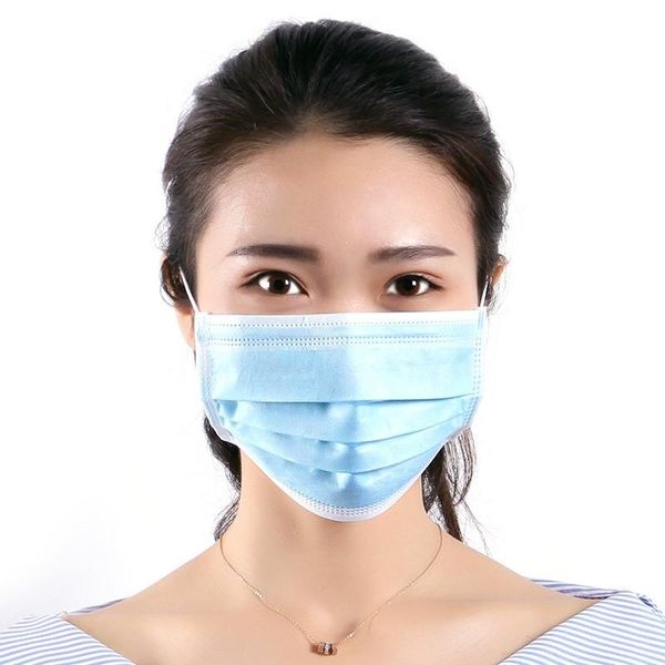

150 1pcs blue prevent mouth face non woven earloop mask 3 layer filter unisex
