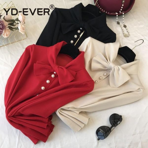 

bow sweater women autumn women pearls button long sleeve pull femme pullover, White;black