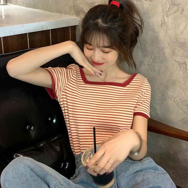 

women's sweaters women casual short sleeve kintted summer beach wear square collar stripe wild wind pullovers /, White;black