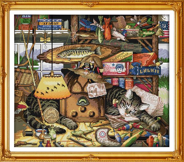 Süße Traumkatze Home Decor Malerei, handgemachte Kreuzstich Handwerk Werkzeuge Stickerei Handarbeit Sets gezählt Drucken auf Leinwand DMC 14CT / 11CT