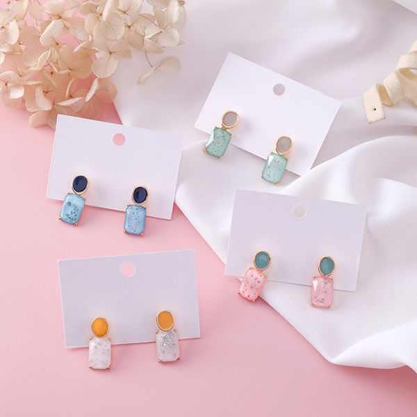 

2019 korean style fashion alloy oval square women girl candy color dangling earrings sweety jewelry rainbow drop earring, Silver