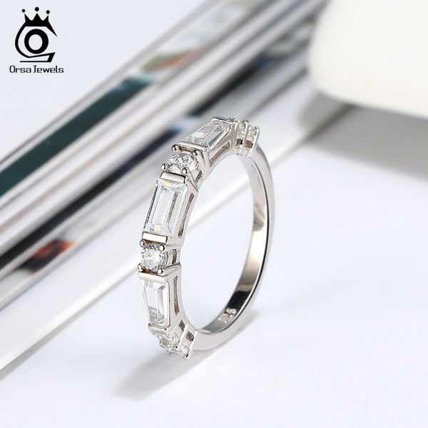 

orsa jewels stylish exquisite wedding finger ring real 925 sterling silver with zircon ring jewelry wedding gift osr183, Golden;silver