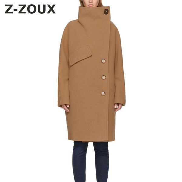 

z-zoux women coat thick woolen overcoat solid single breasted long coat lapel long sleeve ladies winter coats woman winter, Black