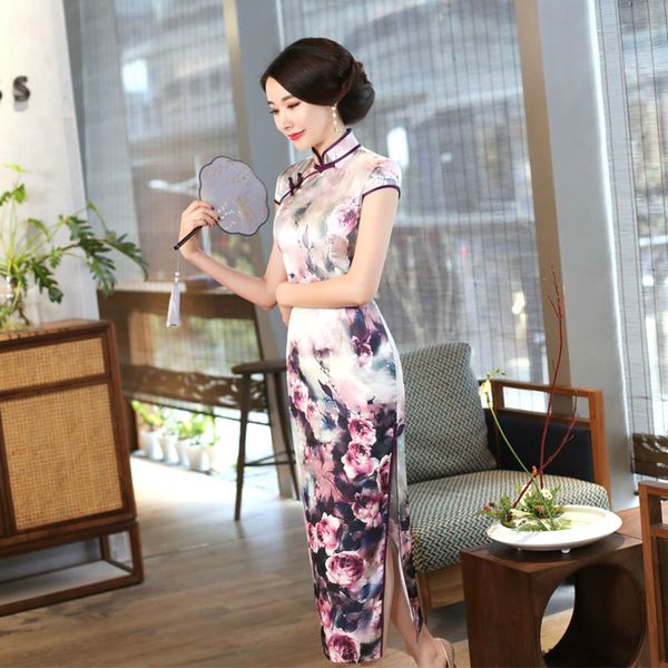

ethnic clothing sheng coco women purplr vintage evening long dresse national customs silk satin cheongsam elegant chinese qipao, Red