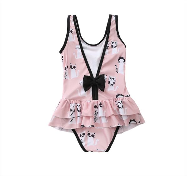 

2019 new swimsuit girl's kids baby swimwear one piece children bodysuit pretty cat monokini swimsuit for girl beachwear, White