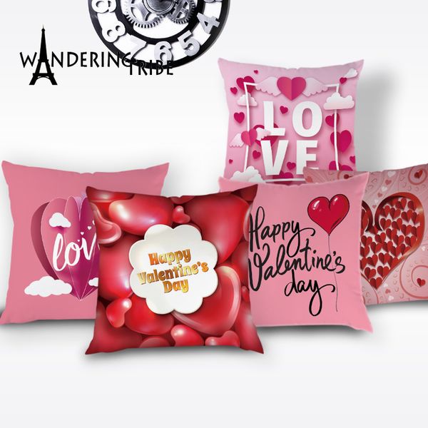 Romantic Valentine S Day Polyester Cushion Cover Red Heart Sofa