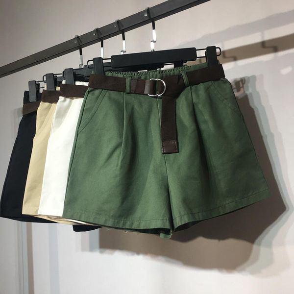 

summer high waist denim shorts women loose wide leg denim shorts ladies streetwear casual stretch women with belt q1520, Blue