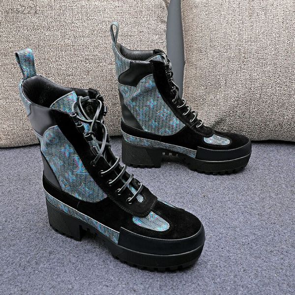 

new color matching lace-up martin boots 2019 thick bottom retro heel casual women's boots high heel women's short boots single boo, Black