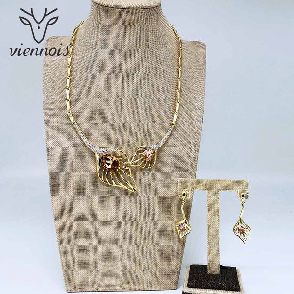 

viennois new gold color crystal rhinestone jewelry set for women geometric necklace drop earrings party jewelry, Silver