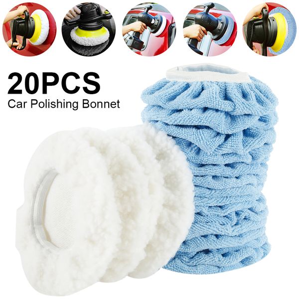 

20pcs car polisher pad bonnet set soft microfiber waxers polishing bonnet auto care buffing pad cover for car polisher