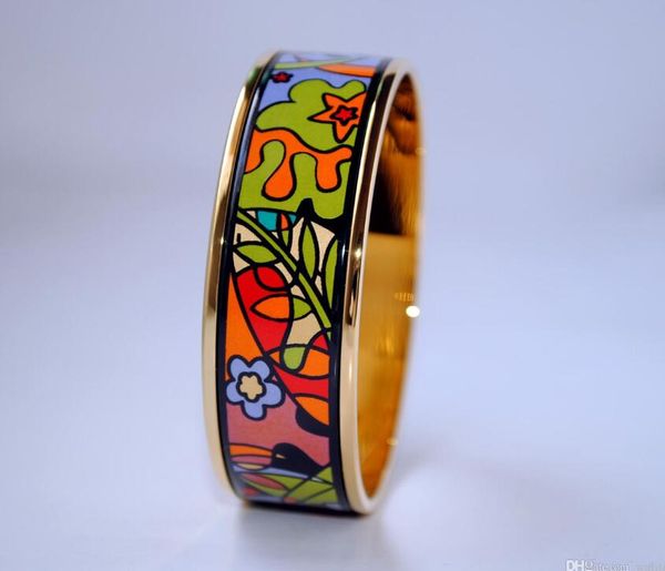 

dream garden series 18k gold-plated enamel bangle bracelet for woman advanced bracelets bangles width 20mm fashion designer jewelry, Black