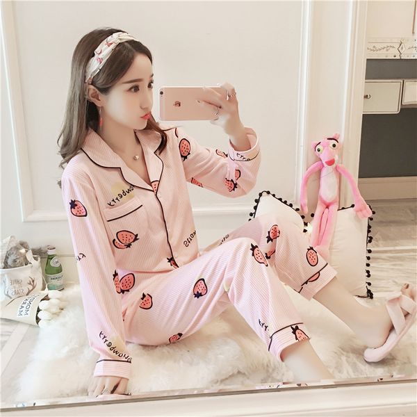 

pijama mujer autumn summer pajamas woman lovely leisure two piece set printing indoor clothing home suit sleepwear, Black;red